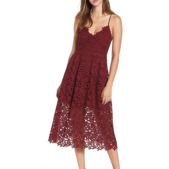 ASTR the Label Lace Dress Red Rust Medium Midi A Line Lined - Picture 3 of 16